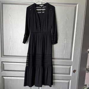 Rebecca Minkoff Black V-Neck Lace-Panel Maxi Dress